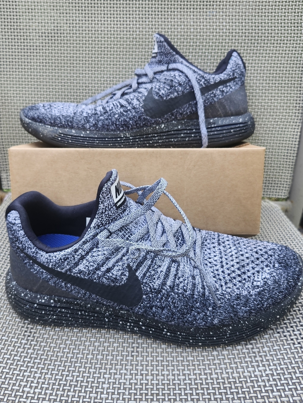 Nike Lunar Epic Low Flynit2 Oreo Black White Speckled Running Shoes Men's 10